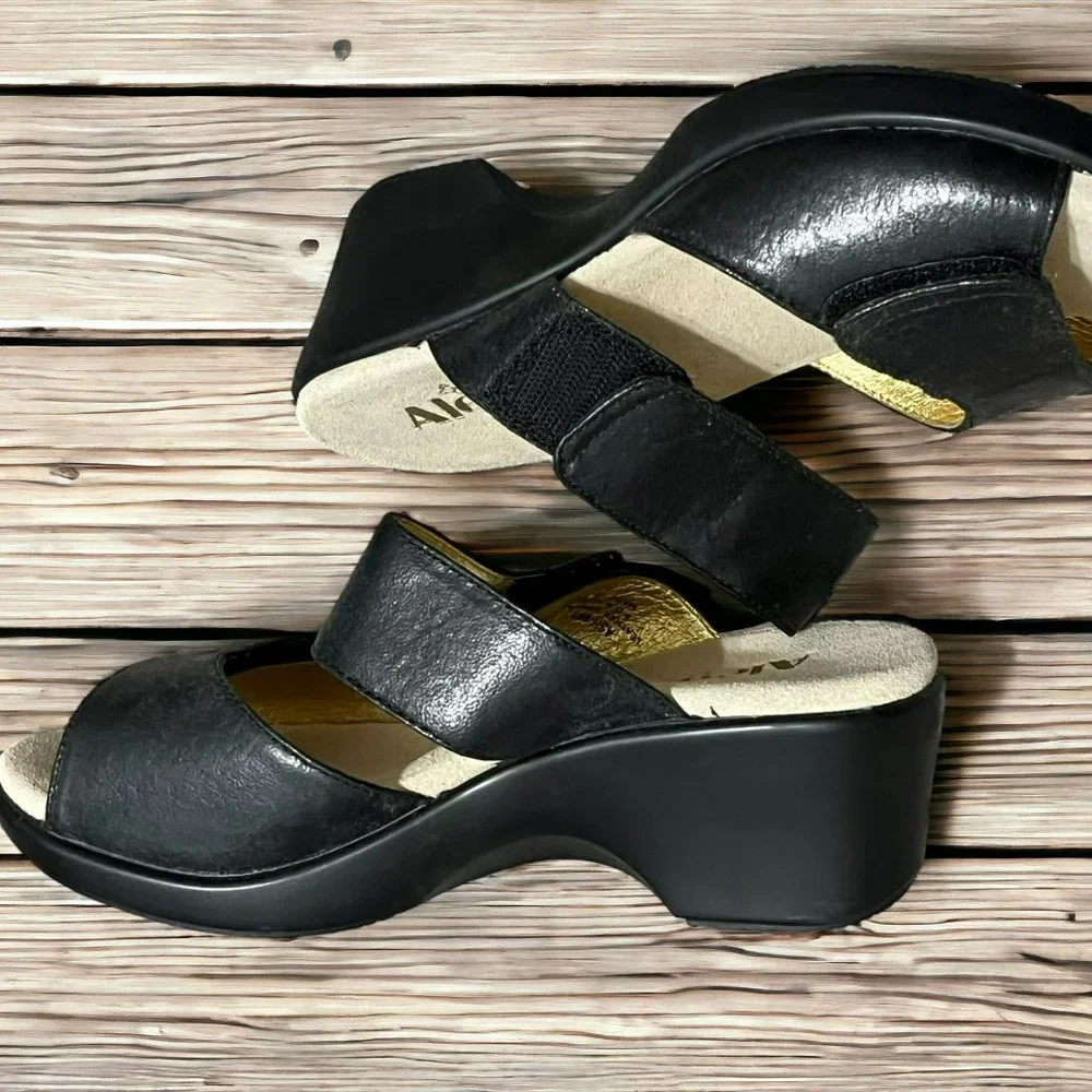 Alegria Asha‎ Black Crackle Black Leather Sandals Size 36
